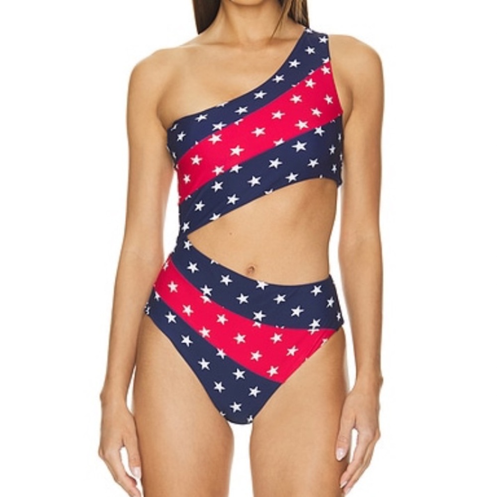 Beach Riot Red and Blue One-Shoulder One Piece